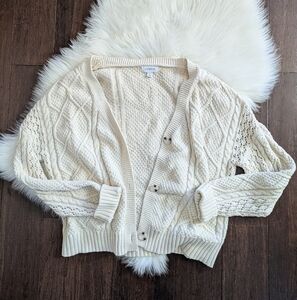Evereve Georgina Ivory Cable Knit Cardigan Sweater L Large